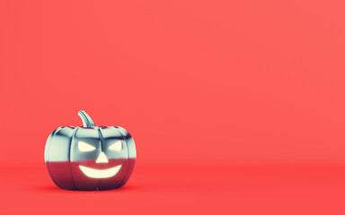 Metal jack-o'-lantern on red background. Minimalism concept