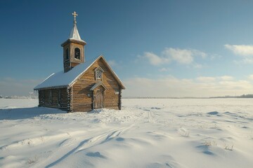 Sticker - Wooden Church in a Snowy Landscape