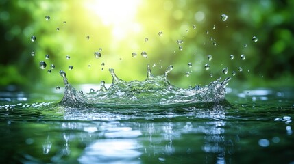 Poster - Water Droplet Splash with Green Background