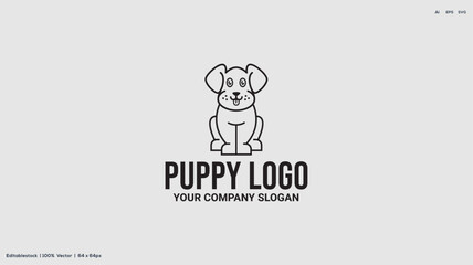 Wall Mural - Puppy black outline logo design vector illustration