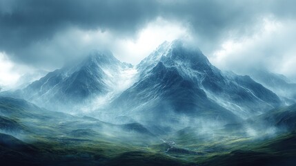 Canvas Print - Mountainous Landscape Enveloped in Mist