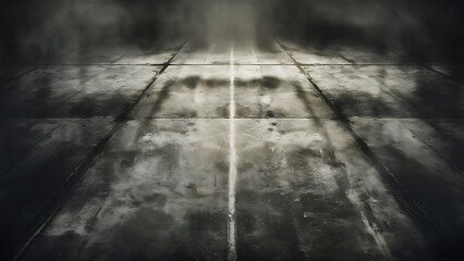 Empty space of Concrete floor grunge texture background with fog or mist and lighting effect.