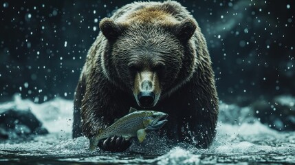 Sticker - Grizzly Bear with Salmon in River