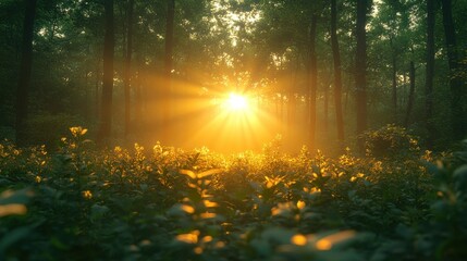 Canvas Print - Golden Rays Through the Trees