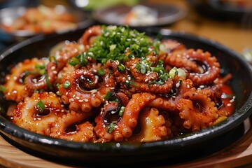 Wall Mural - Spicy Octopus Dish with Sesame Seeds and Green Onions