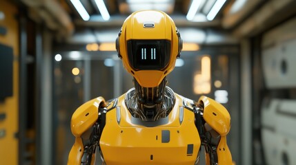 Poster - Advanced yellow robot in a high-tech production line, demonstrating the future of manufacturing with AI integration