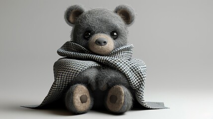 Poster - A teddy bear is sitting on a blanket.