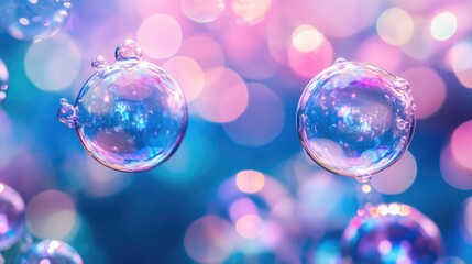 Poster - Bright and colorful bubbles in shades of pink, blue, and purple, with a stunning bokeh backdrop for a whimsical effect.