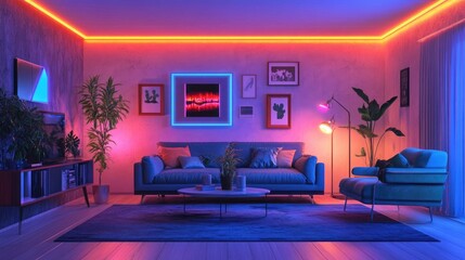 Poster - 3D rendering of a living room interior featuring wooden floors that create a pleasant atmosphere and appealing aesthetics