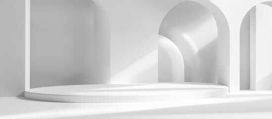 Poster - 3D rendering of a minimal abstract light gray background for product presentation with soft shadows and light accents