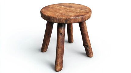 Poster - 3D rendering of an old wooden three legged stool isolated on a white background with a clipping path
