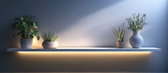 Poster - Contemporary shelving with illumination against a gray backdrop 3D rendering