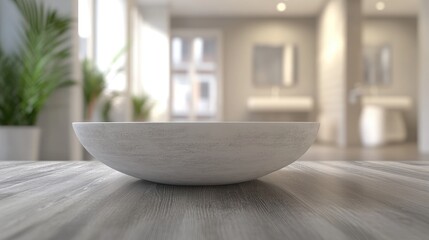 Poster - 3D Rendering of a Tabletop with a Blurred Bathroom Background