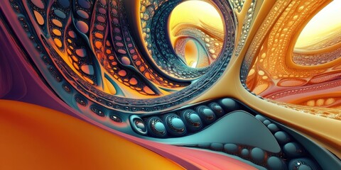 Poster - Colorful abstract fractal geometry in a 3D rendering