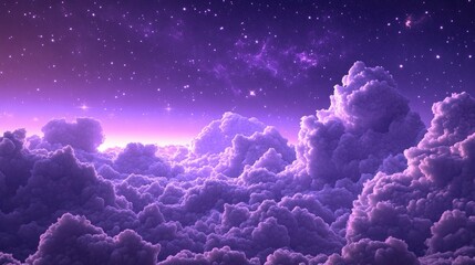 Wall Mural - Purple skyscape illustration set in a cartoon space background with 3D rendering