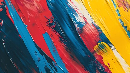 Poster - A close up of paint strokes in red, blue, white and yellow.