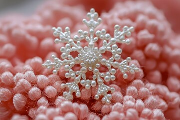 Poster - White Pearl Snowflake Ornament on Pink Fabric