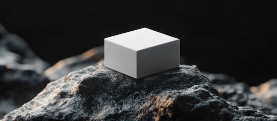 Poster - Square cosmetic container on a rock surface with a black backdrop 3D rendering