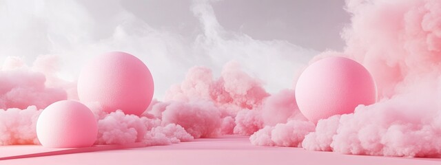 Poster - Abstract 3D space featuring a soft cotton candy color backdrop ideal for showcasing products Minimalistic design for display purposes 3D rendering illustration