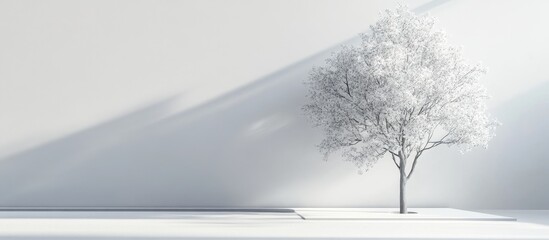 Poster - White room product display featuring a tree minimal design studio scene 3D rendering