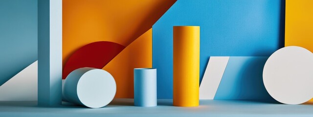Poster - Abstract minimalist background featuring a still life composition of geometric paper shapes