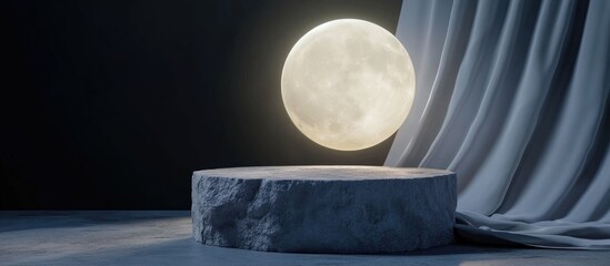 Aufkleber - Abstract background for cosmetic product and package presentation featuring a stone podium display under a full moon night 3D rendering