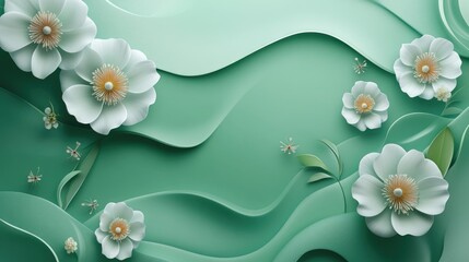 Poster - Abstract green background featuring a floral concept design for product 3D visualization