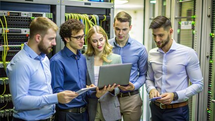 Wall Mural -  group of young business people it engineer in network