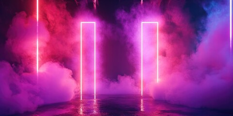 Poster - Futuristic Neon Stage Backdrop with Fog and Smoke Effects