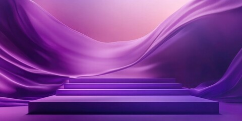 Poster - Creative Rectangle Stage Pedestal Platform with Flowing Smooth Purple Colors for Display Background and Presentation Templates 3D Rendering