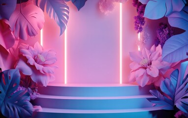 Poster - Display backdrop for cosmetic product showcase Empty display 3D rendering floral paper