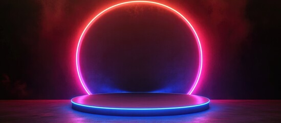 Poster - Abstract round podium lit with neon lights Concept for an award ceremony Stage backdrop
