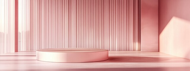 Aufkleber - Contemporary Architectural Backdrop pink space featuring a pedestal and display case 3D rendering