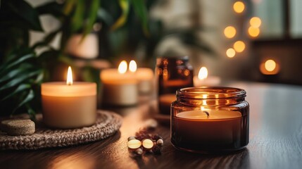 Poster - Close up of aromatherapy candles with a blurred background