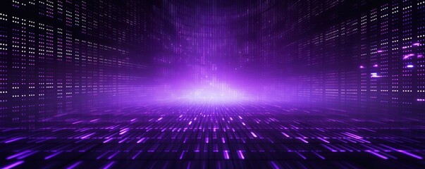 Purple binary code on dark, creating an atmosphere of data technology and cyber security. Focus on the binary number texture with copy space for photo text 