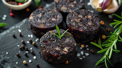 Wall Mural - Black Pudding on a Slate Plate