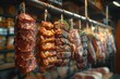 © Fuji - Variety of Cured Meats Hanging in a Shop