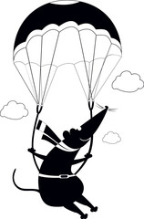 Poster - Cartoon rat, opossum or mouse a skydive. 
Skydiver rat, opossum or mouse derives enjoyment from jumping. Black and white illustration
