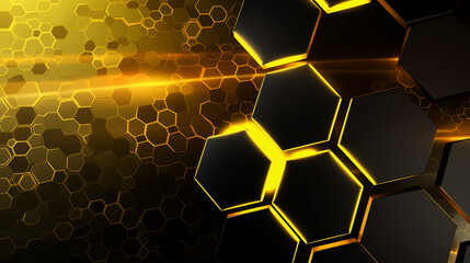 Wall Mural - Golden And Black Futuristic Hexagonal Design With Glowing Grid