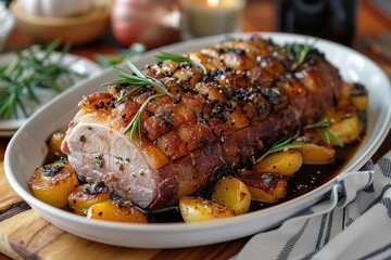 Wall Mural - Roasted Pork Loin with Rosemary and Potatoes