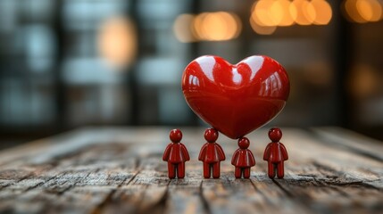 A group of people are holding a red heart