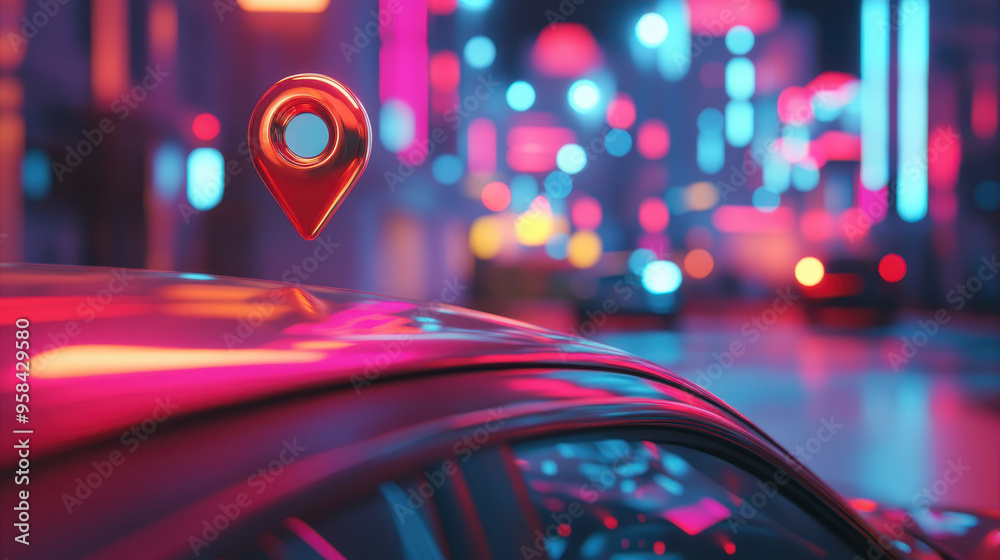Digital Map with Location Pin and Blue Orange Glowing Pathways Stock ...