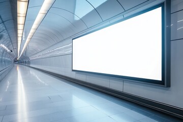 A modern subway tunnel featuring an empty advertising space.