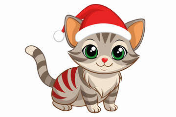 Christmas baby Cat vector art with Santa Claus hat, Funny christmas cat illustration on white background