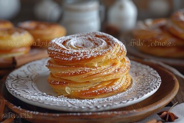 morocco: m'hanncha a coiled pastry filled with almond paste and flavored with orange blossom water, 