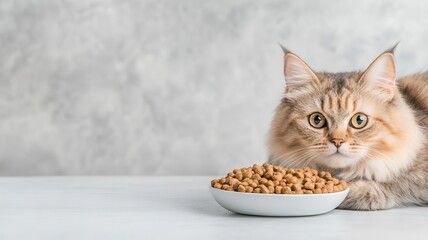 A cat lounging near a bowl of grain-free, natural cat food, Grain-free diet, Feline health