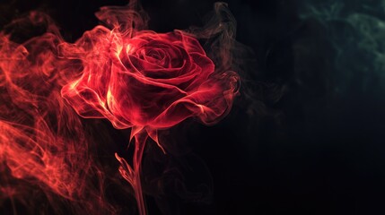 Poster - Elegant red smoke in the shape of a rose on a black background, offering a beautiful and ethereal effect.