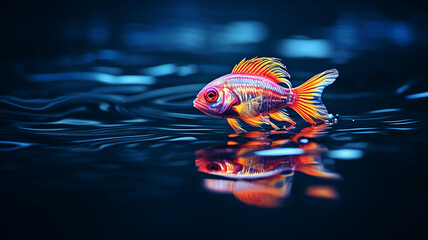 Colorful fish swimming on dark, over water