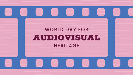 World day for Audiovisual heritage horizontal banner. October 27. Retro colors. Minimal holiday concept. Template for background, social media post, web banner, card, poster with text inscription