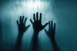 © DreamStock - Hand Shadows on Glass: Creepy Atmosphere in Dark Background for Horror Concept, Spooky Silhouettes Creating Haunting Ambiance, Mysterious and Frightening Scene for Halloween or Thriller Design